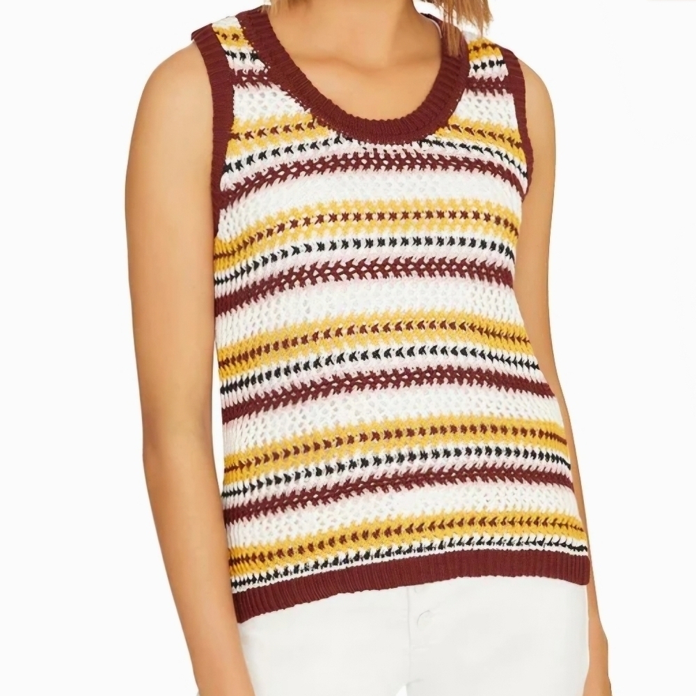 NWT SANCTUARY CROCHET HI-LOW TANK TOP, XSMALL,  Henna Stripe